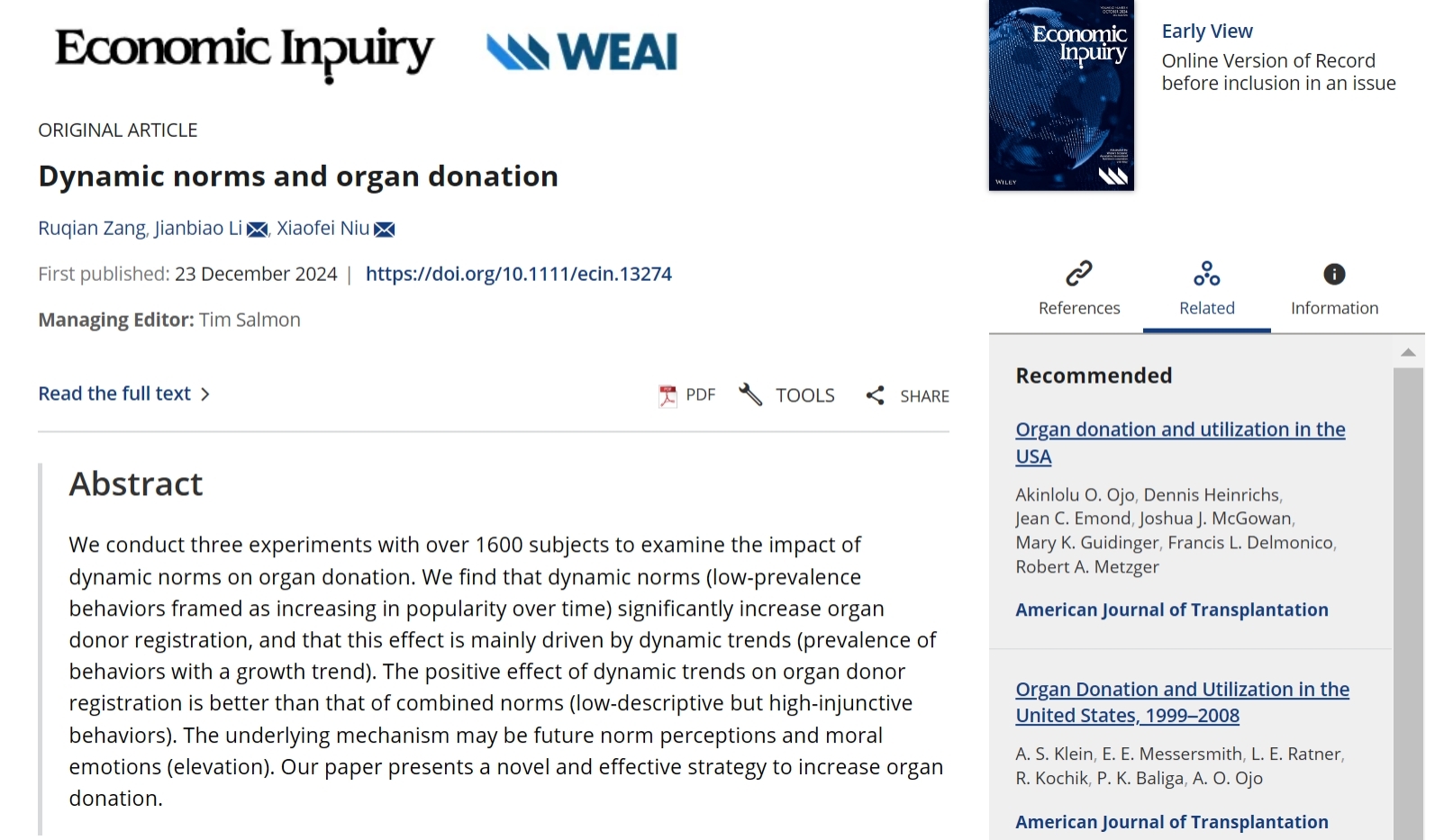 Professor Li Jianbiao’s Research Group Made New Progress in Organ Donation Research